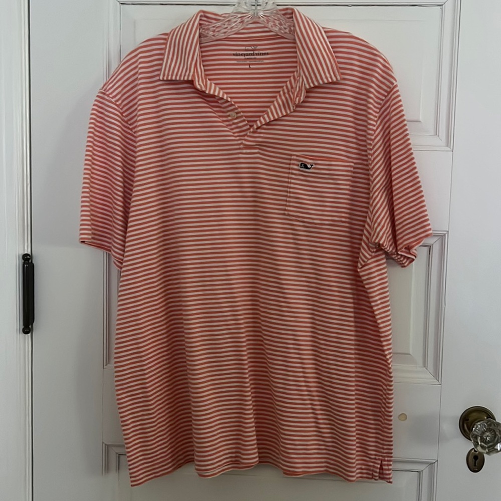 Vineyard Vines Classic Fit Striped Polo Orange Size L